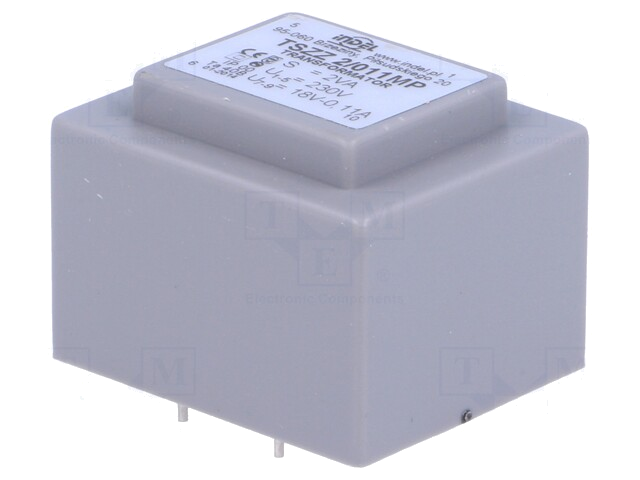 Transformator: ingegoten; 2VA; 230VAC; 18V; 110mA; PCB; IP00 Transformator: ingegoten; 2VA; 230VAC; 18V; 110mA; PCB; IP00
